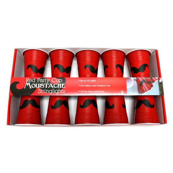 10 Light Green Wire Red Party Cup Moustache String Set